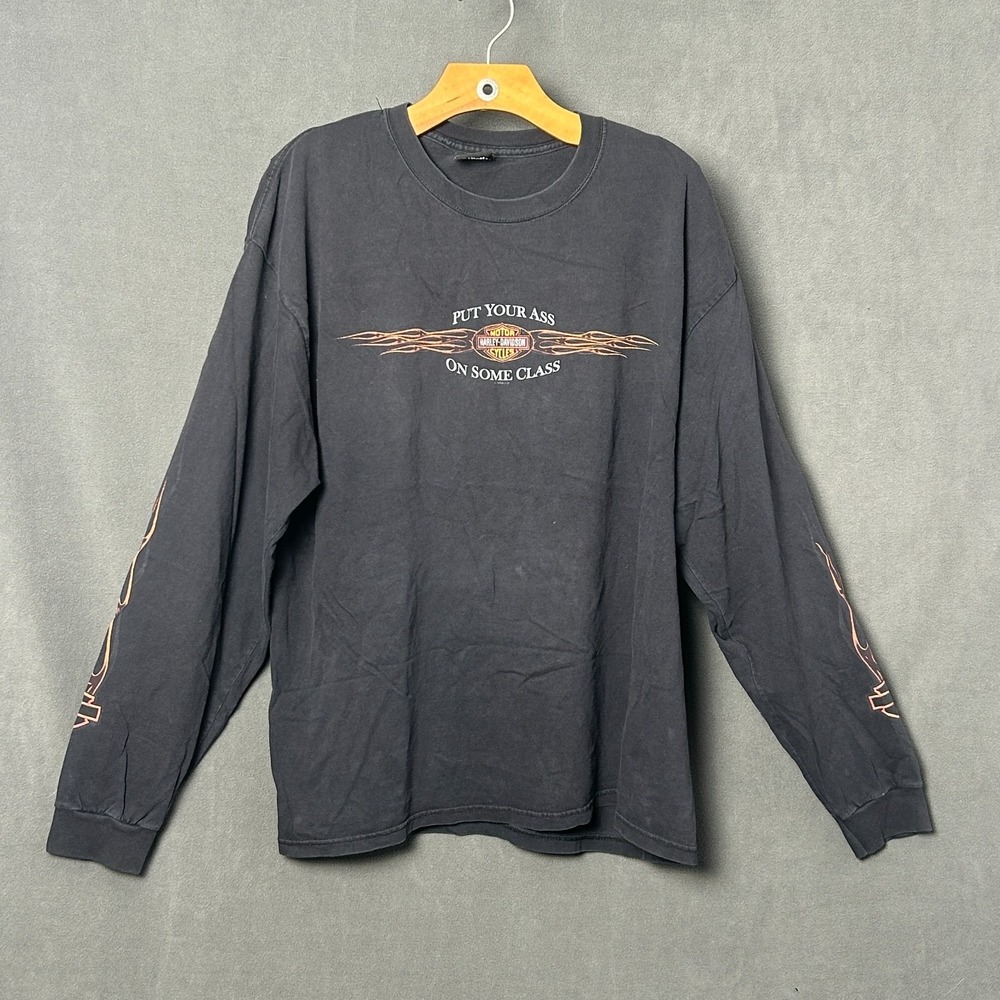Vtg Harley Davidson Put Your Ass On Some Class Long Sleeve Men L 23x27 No Sz Tag